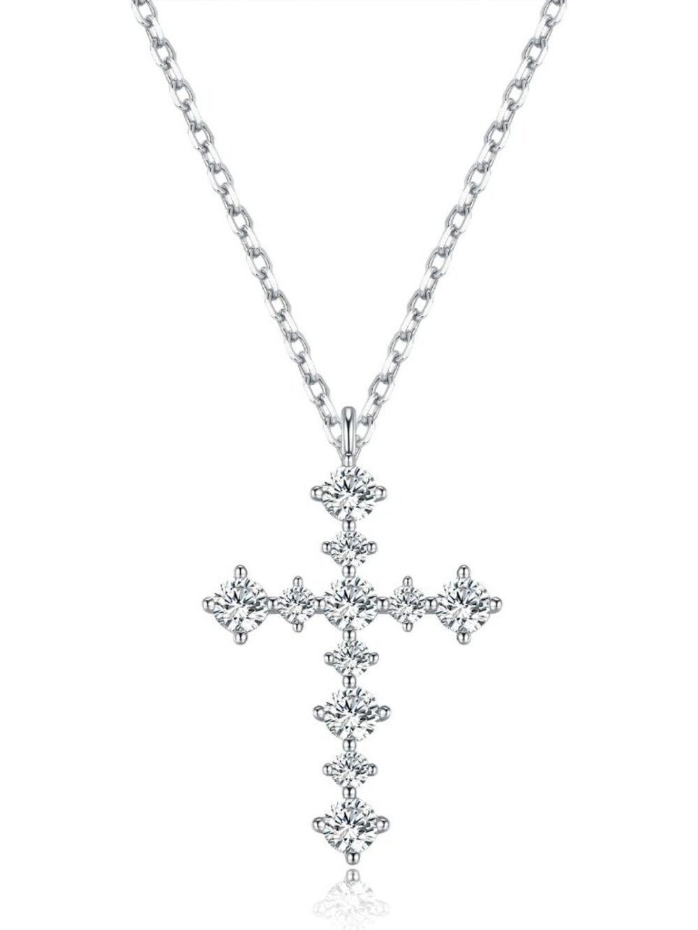 Women's 18K Silver White Plated Moissanite Cross Necklace Christian Faith Gift